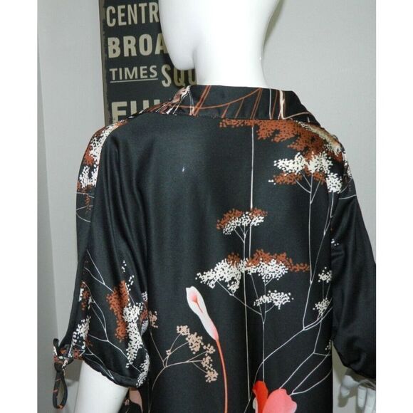 Jinny Jin Dress Black Vintage Flowers Mumu Tie Arms Size Medium - Picture 6 of 9